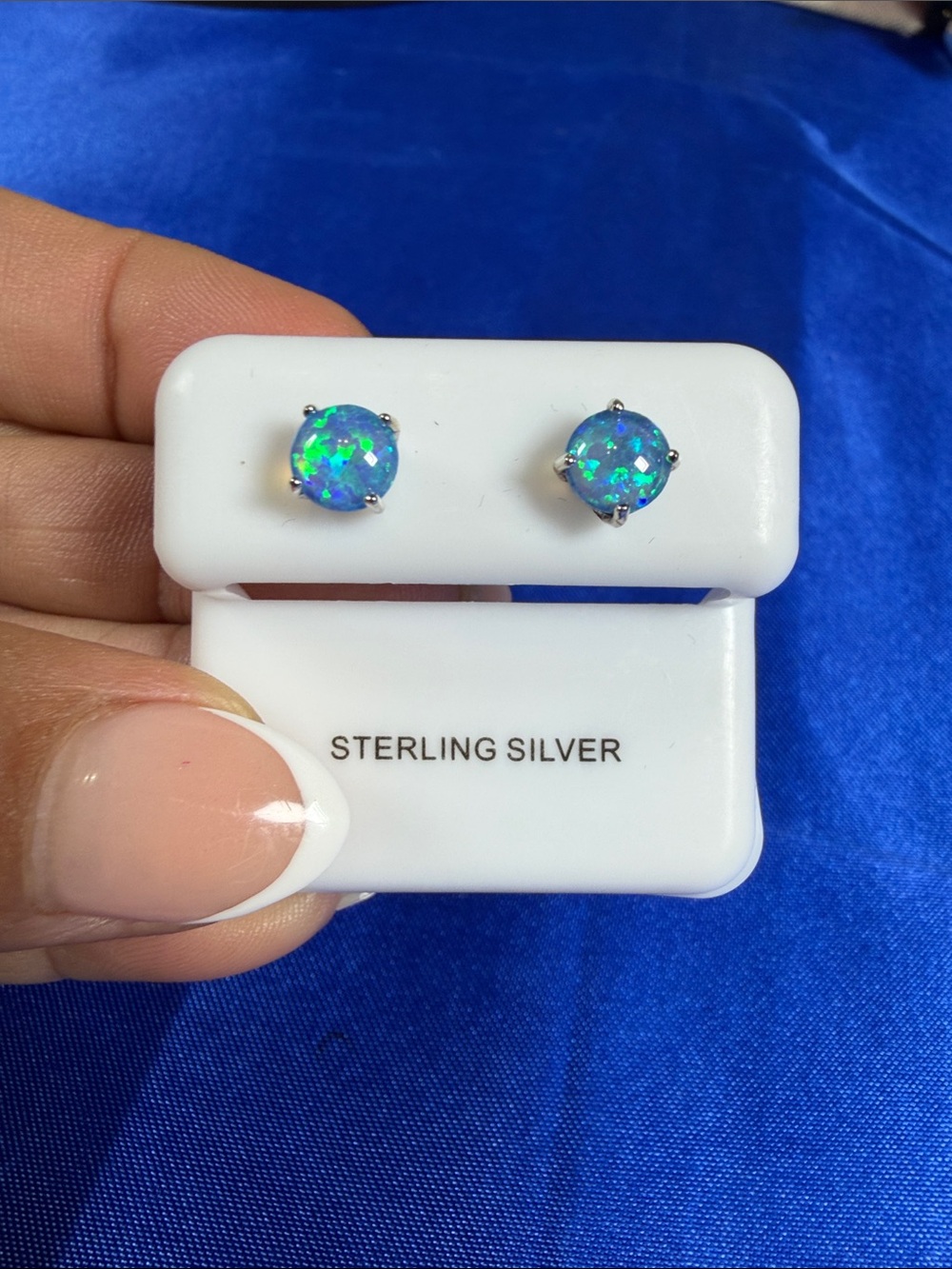 Blue Fire Ethiopian Opal Stud 925 Earrings